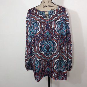 NWOT TALBOTS Pink Blue Red Paisley Keyhole Neck 3/4 Sleeve Blouse Top Plus Sz 2X